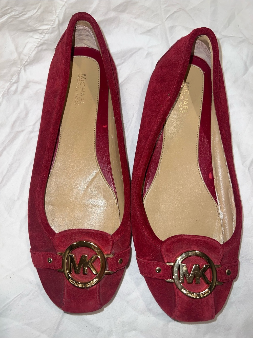 Michael Kors Burgundy Suede MK Logo Slip-On Flats